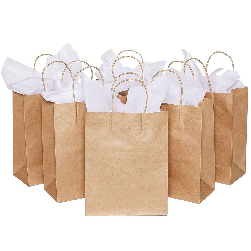 Genie Crafts 60-Pack White Tissue Paper with 12 Medium Kraft Gift Bags with Handles, 10.5 x 8 x 4 in
