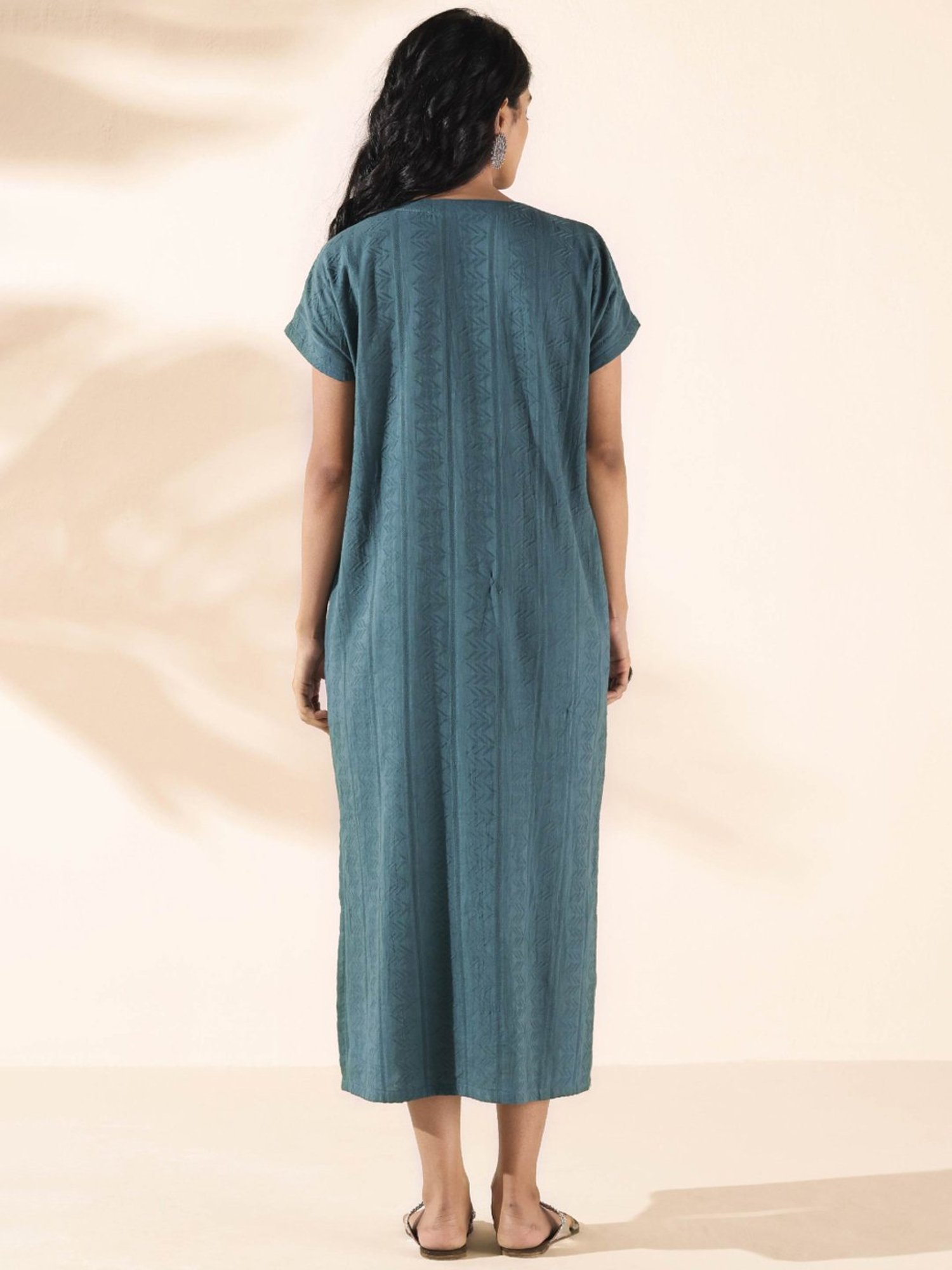 true Browns Grey Cotton Self Pattern A-Line Dress