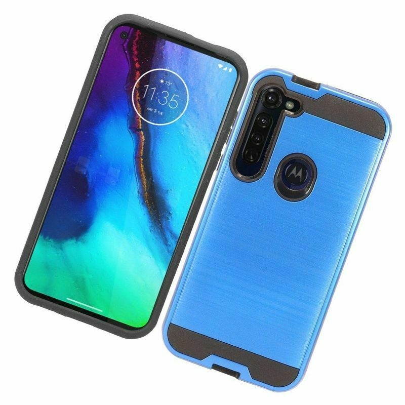 For  Moto G Stylus Blue Black Hard TPU Hybrid Brushed Case