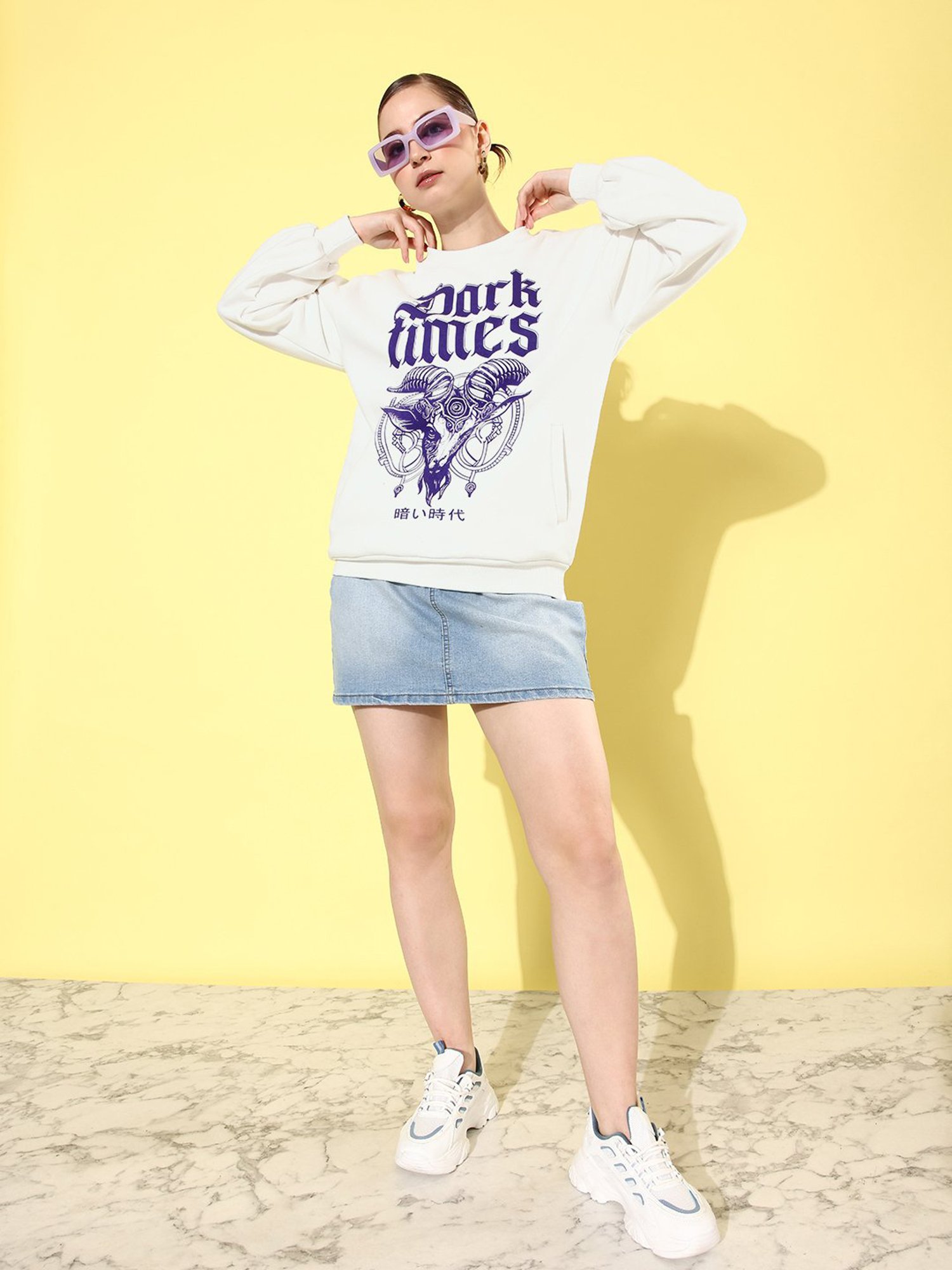 Difference of Opinion White Fleece Graphic Print Oversized Sweatshirt