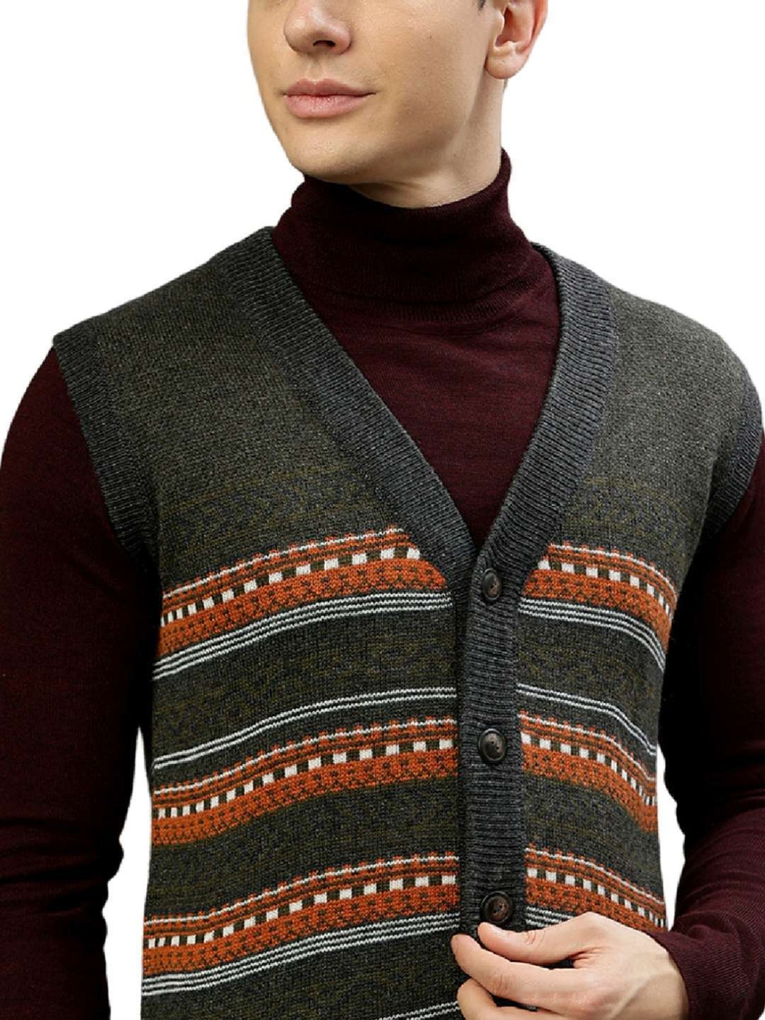 Lindbergh Green Regular Fit Self Pattern Sweaters