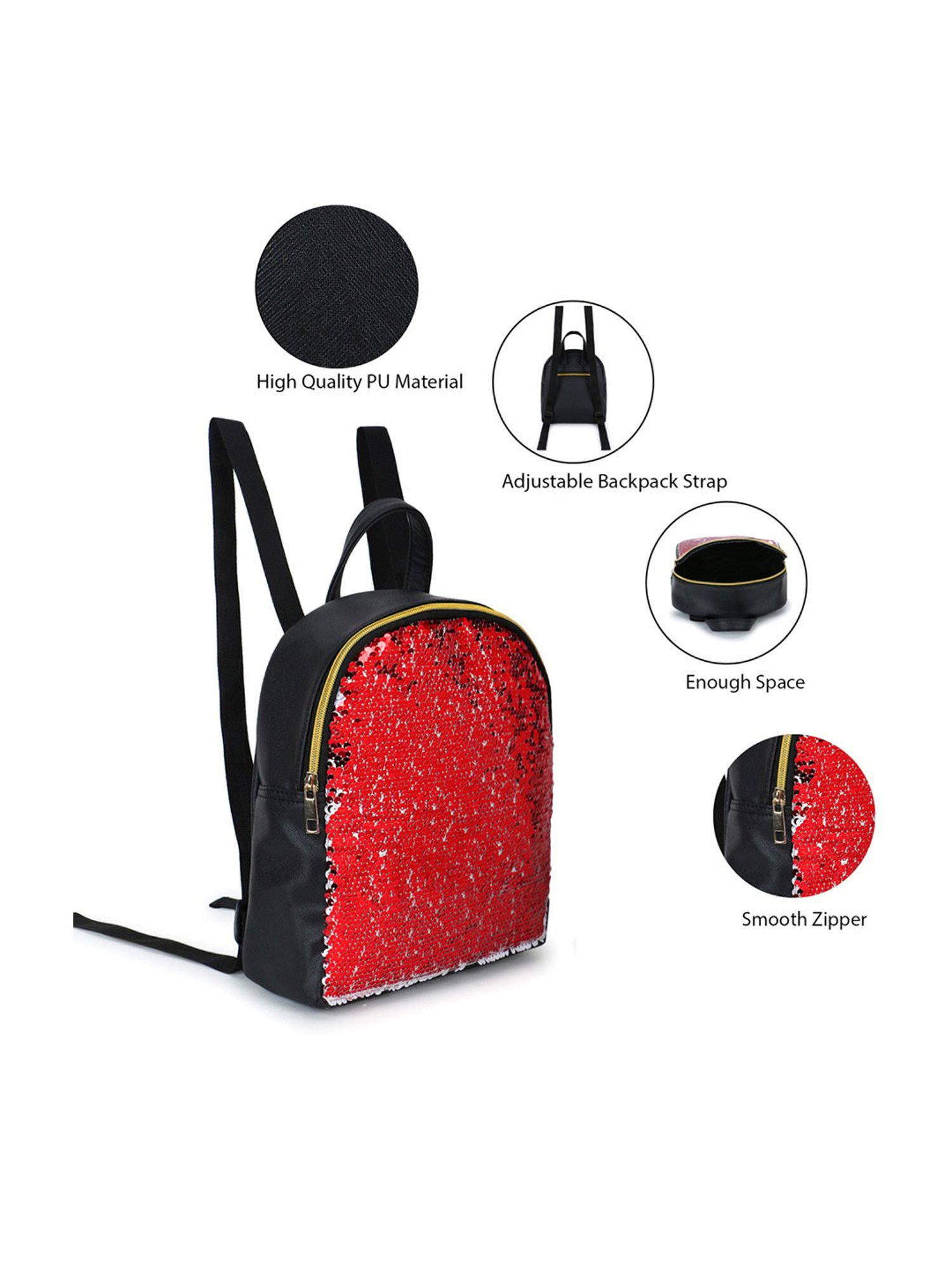 Spice Art Black Embellished Travel Zipper Backpack - 15 Ltrs