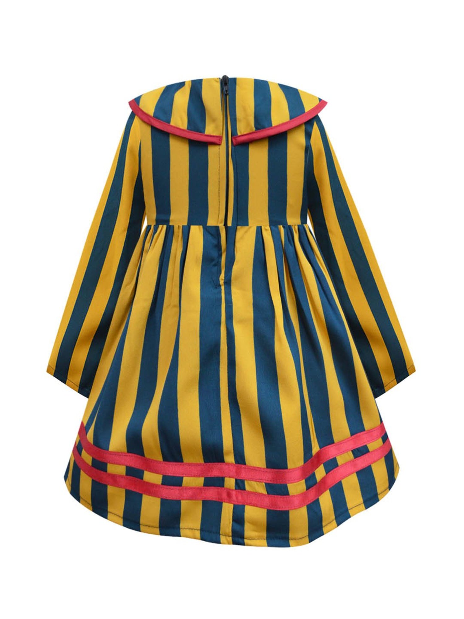 A.T.U.N. Mustard & Navy Striped Full Sleeves Dress