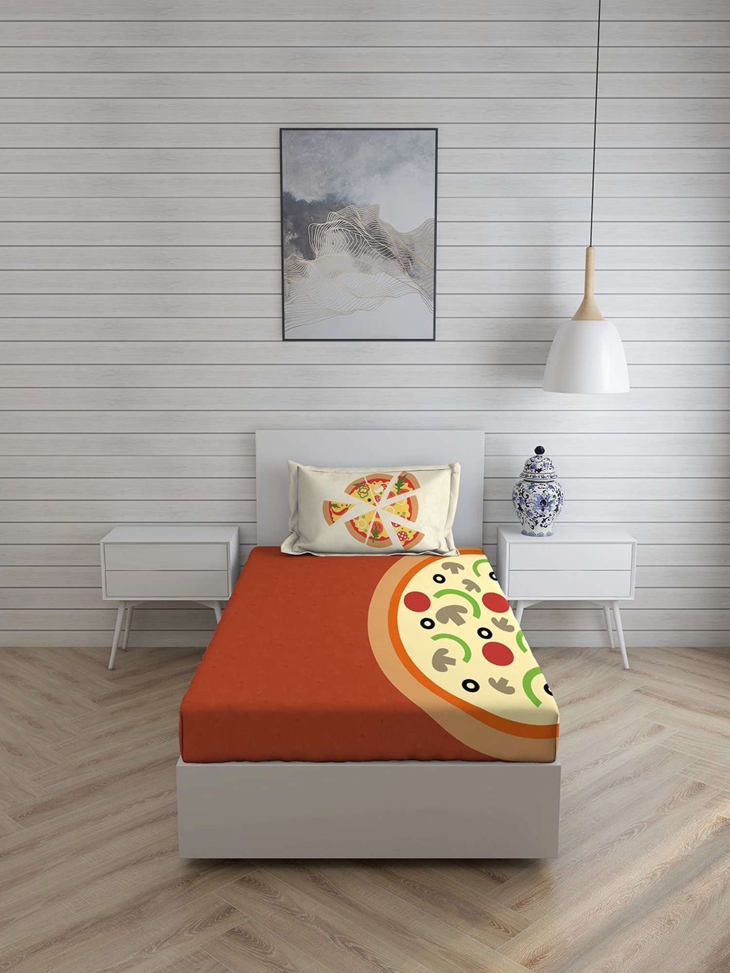 Boutique Living Rock & Room Geometric Brown 210 TC Cotton Single Bed Sheet with 1 Pillow Cover