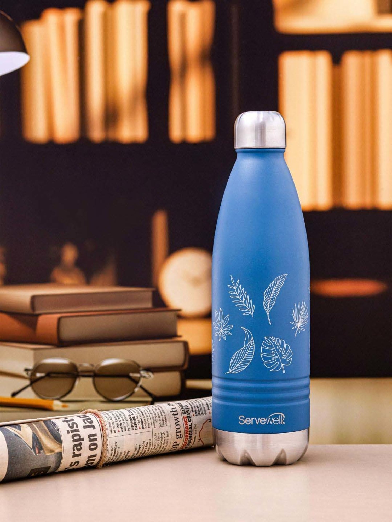 Servewell Indus Blue Stainless Steel Autumn Printed Vacuum Bottle (0.75 L)