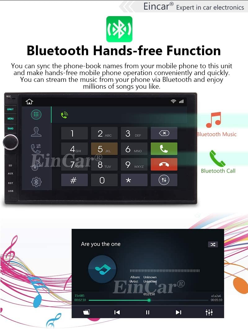 Double Din Bluetooth Car Stereo with Backup Camera Quad Core Android 10.0 Radio Support 7inch Touch Screen GPS Navigation Phone Mirror 1080P Video SWC WiFi 4G 3G USB SD FM AM RDS AUX for 2 Din