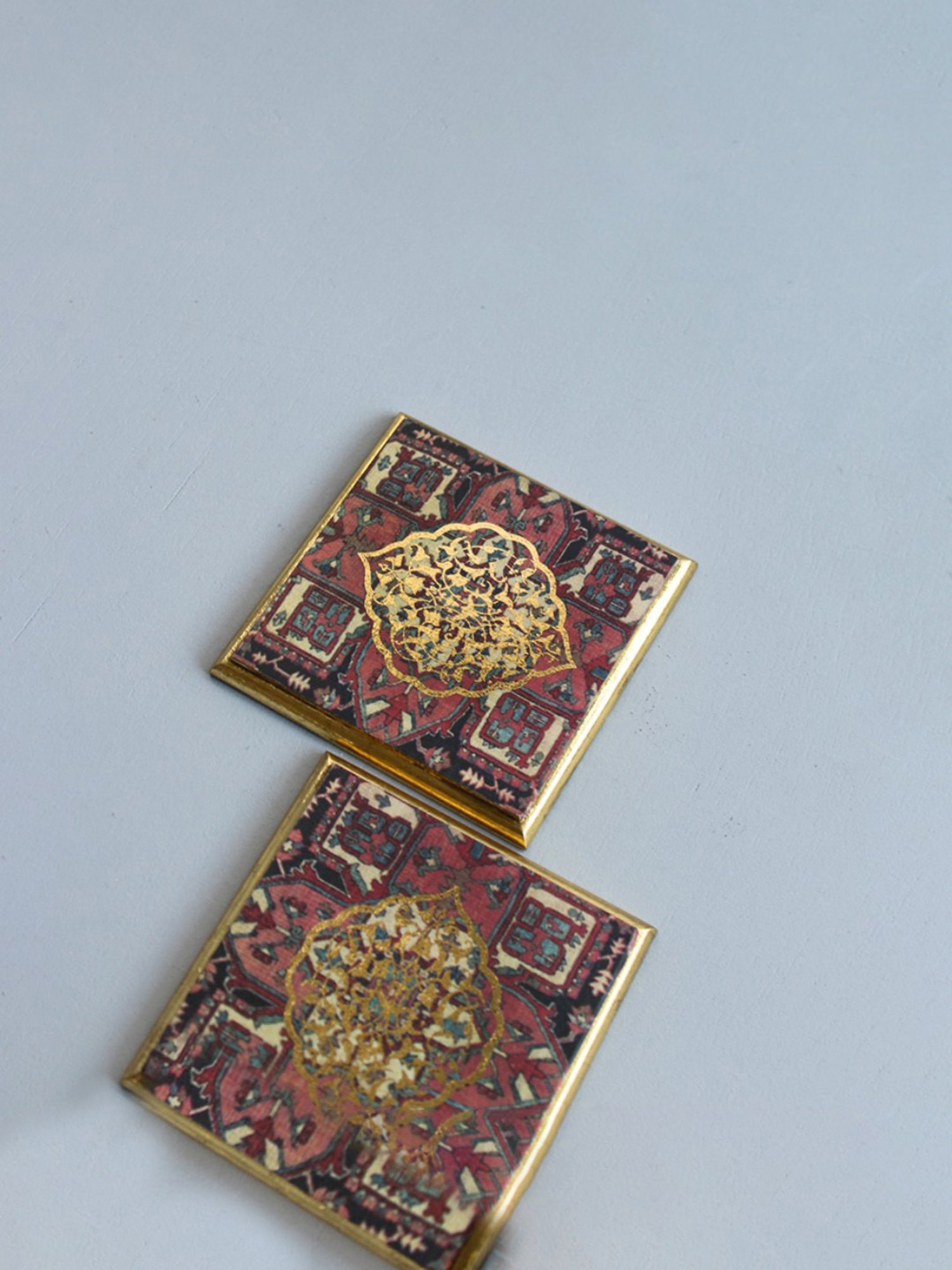 Karo Tapi Printed Multicolor Wood Coasters - Set of 6