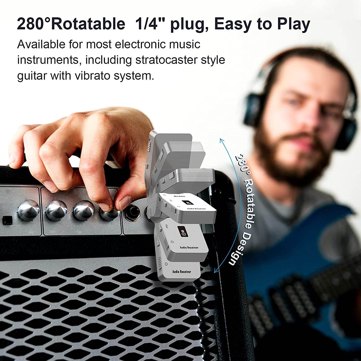 Wireless Guitar System, Rechargeable Guitar Transmitter Receiver Set for Electric Guitar Bass