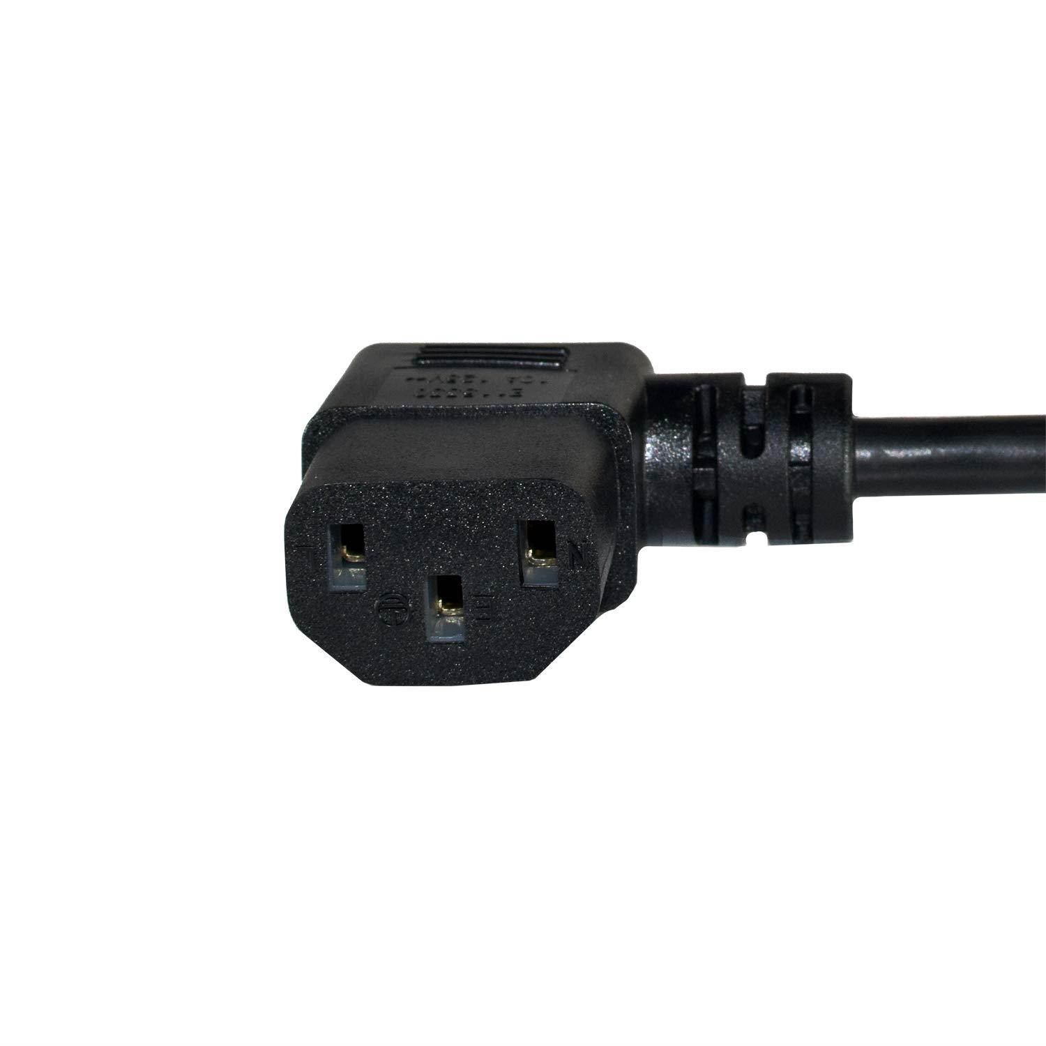 Power Cord - NEMA 5-15P to C13 Right Angle, 18AWG, 10A, 125V, 3-Prong, Black, 10ft (1 Pcs)