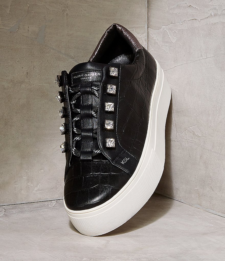 Kurt Geiger London Liviah Jewel Embellished Croc Embossed Leather Sneakers