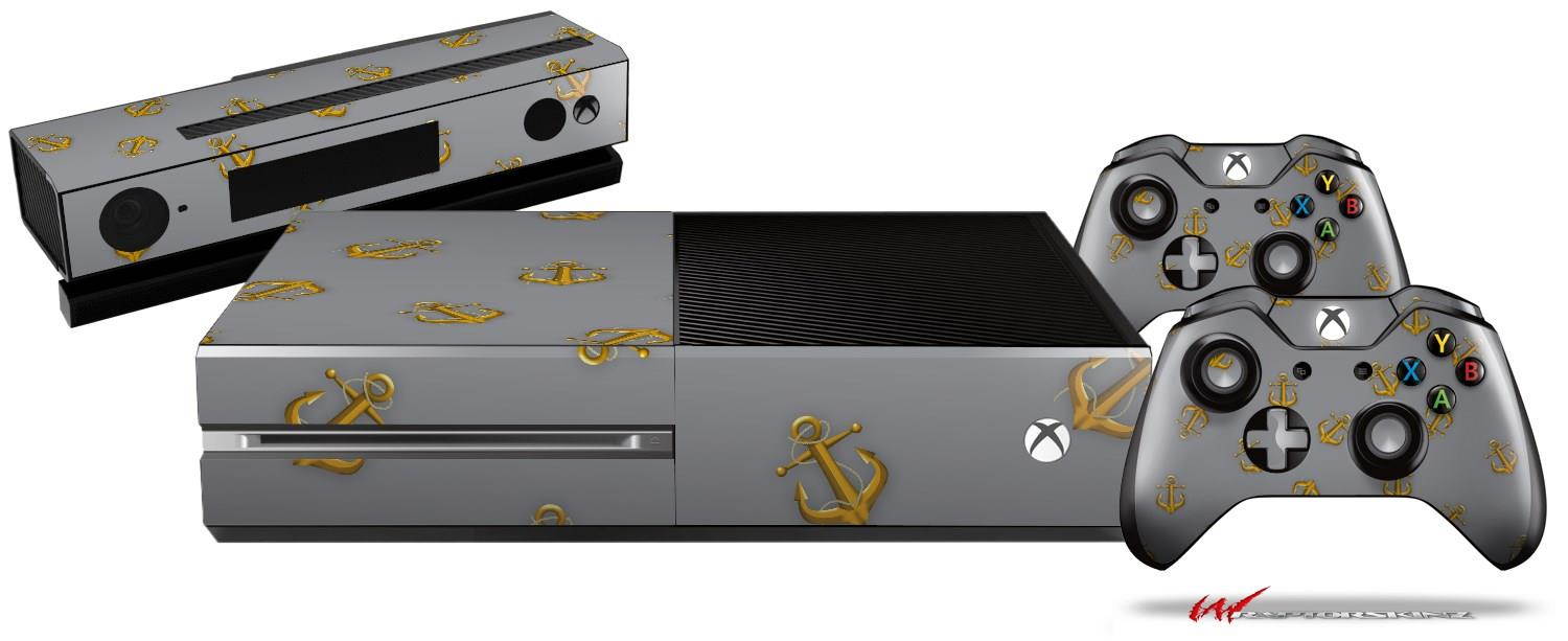 Anchors Away Gray - Holiday Bundle Decal Style Skin Set fits XBOX One Console, Kinect and 2 Controllers (XBOX SYSTEM SOLD SEPARATELY)