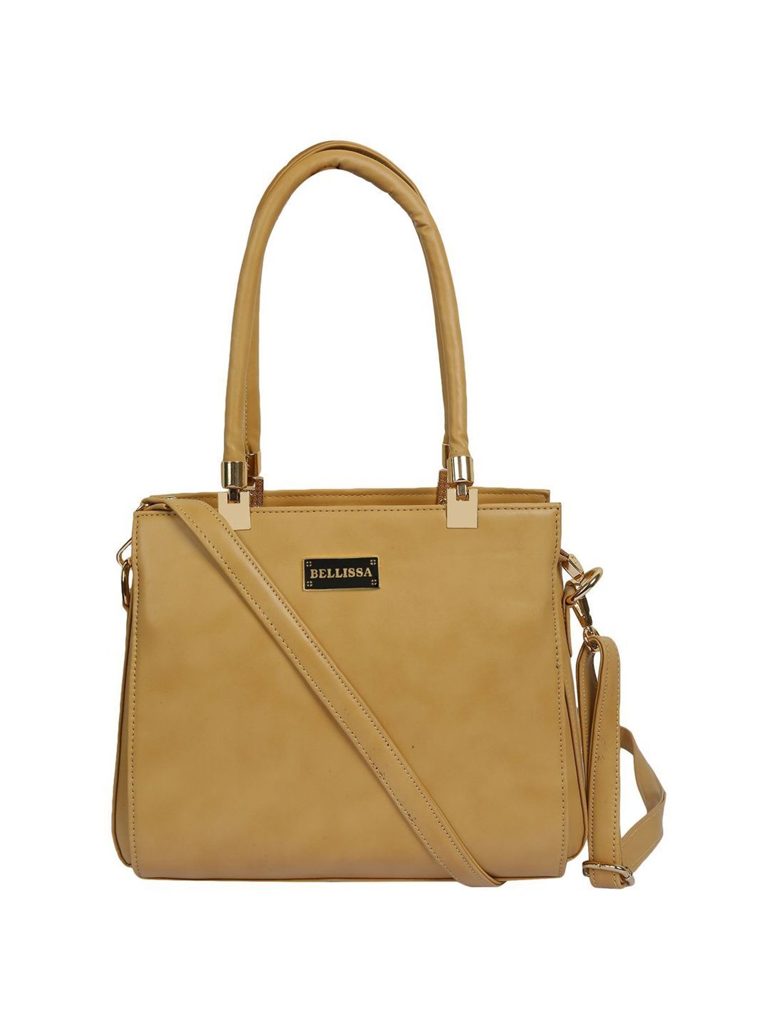Bellissa Beige Solid Medium Premium Shoulder Handbag