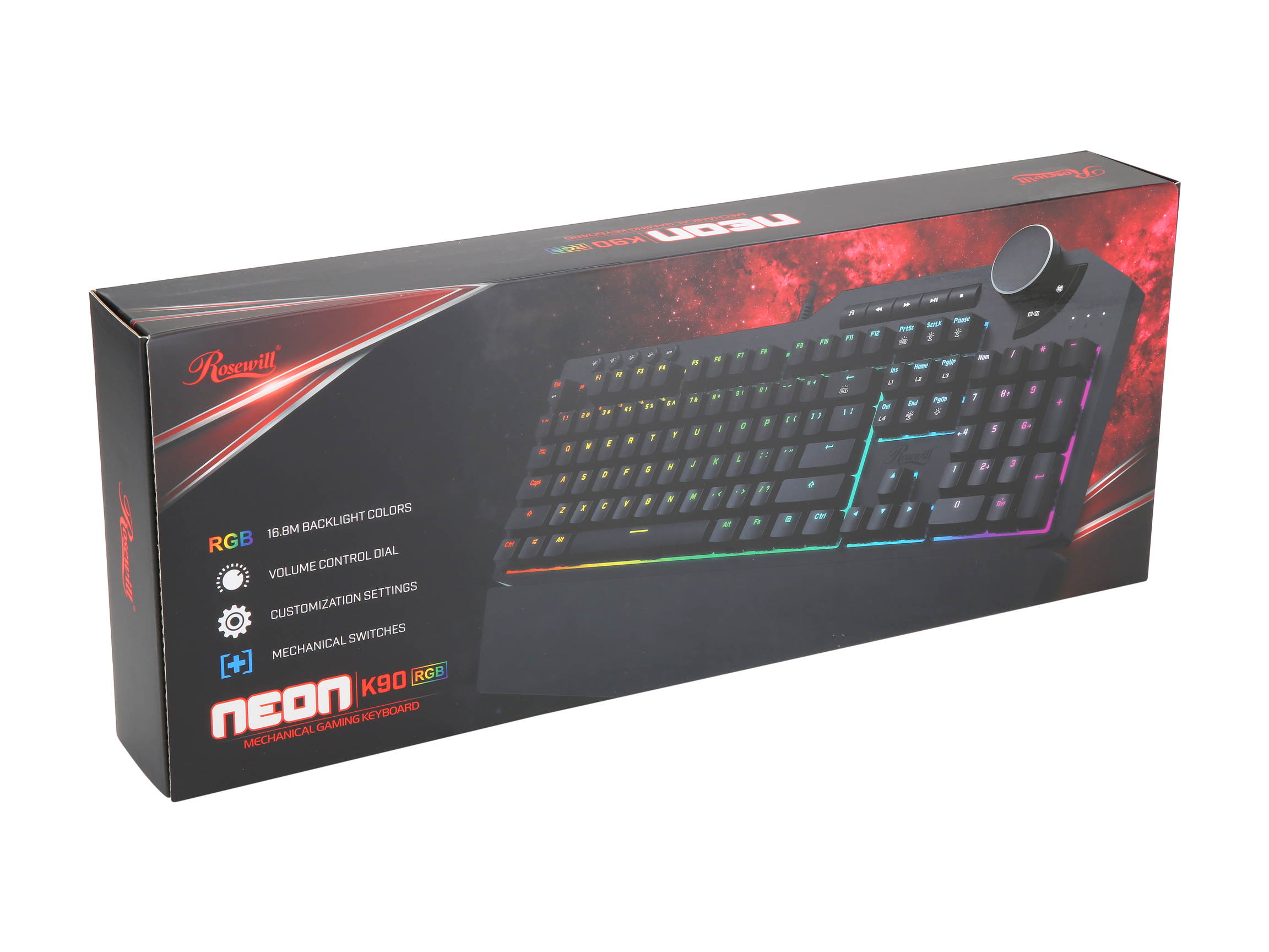 Rosewill Mechanical Gaming Keyboard, 15 RGB Backlit Modes, 2-Port USB Passthrough, Media Keys and Multifunctional Volume Dial, Blue Switches - NEON K90 RGB