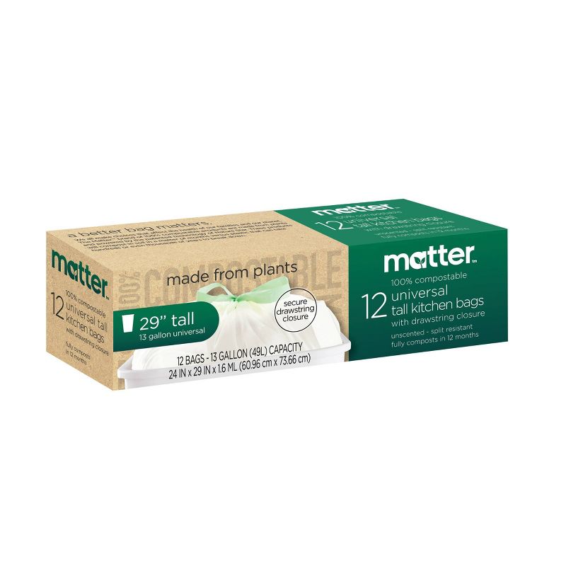 Matter 100% Compostable Universal Tall Kitchen Trash Bags - 13 Gallon/12ct
