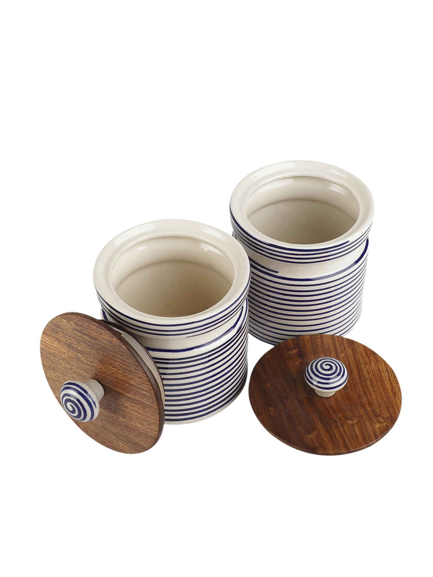 VarEesha Blue Ceramic Cylindrical Jars - Set of 2