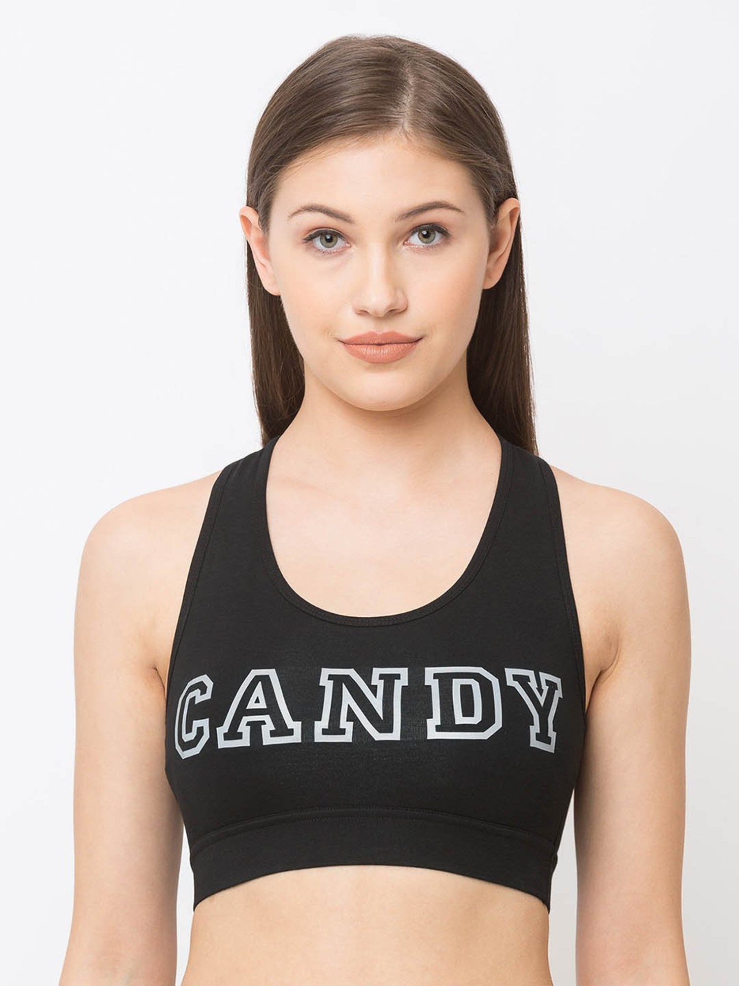 Candyskin Black Non Wired Padded Full Coverage Sports Bra