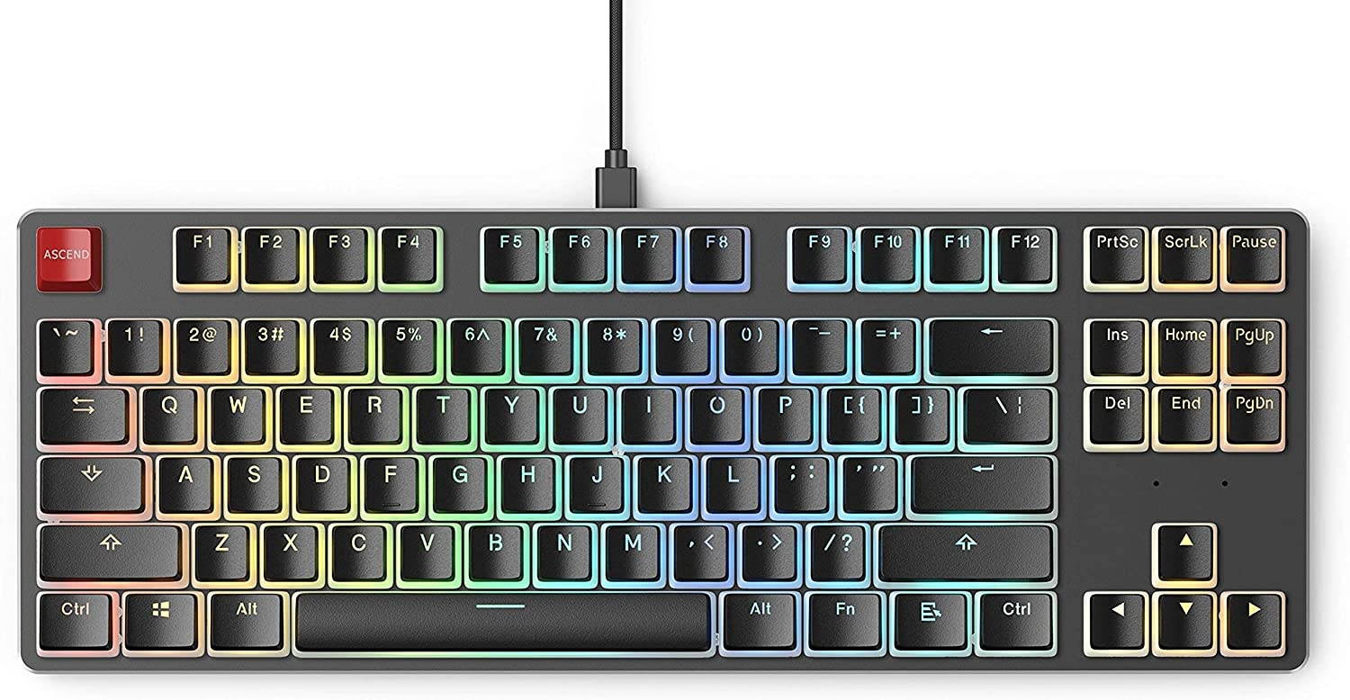 Glorious Modular Mechanical Gaming Keyboard - TENKEYLESS (87 Key, Prebuilt) + Glorious Black Aura Keycaps (Bundle)