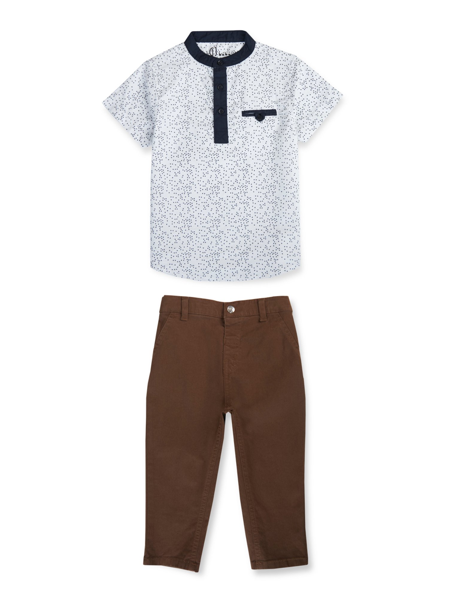 GJ baby White & Brown Printed T-Shirt with Pants