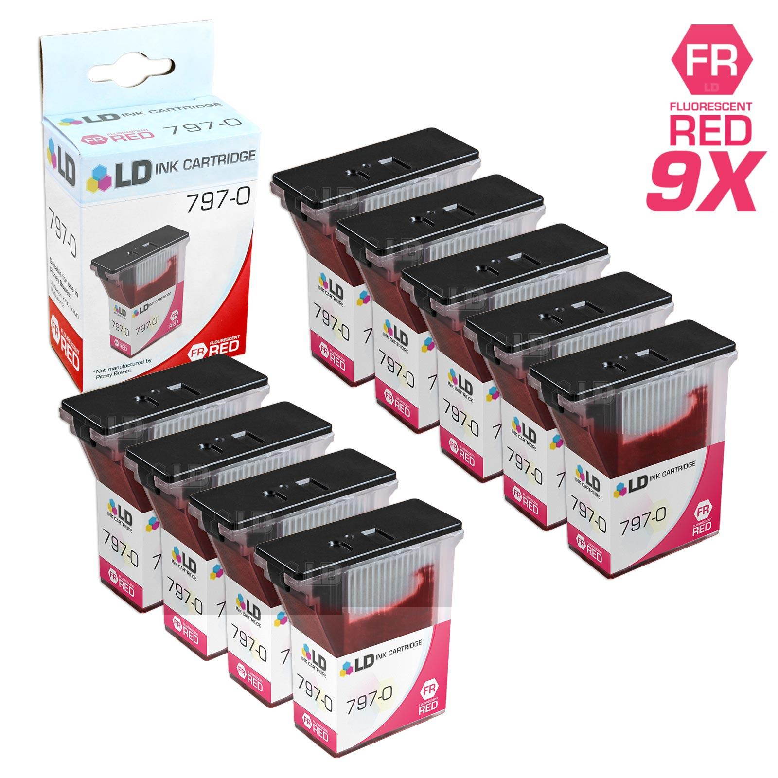 LD &copy; Compatible Pitney Bowes 797-0 Set of 9 Fluorescent Red Inkjet Cartridges for use in Pitney Bowes MailStation K700