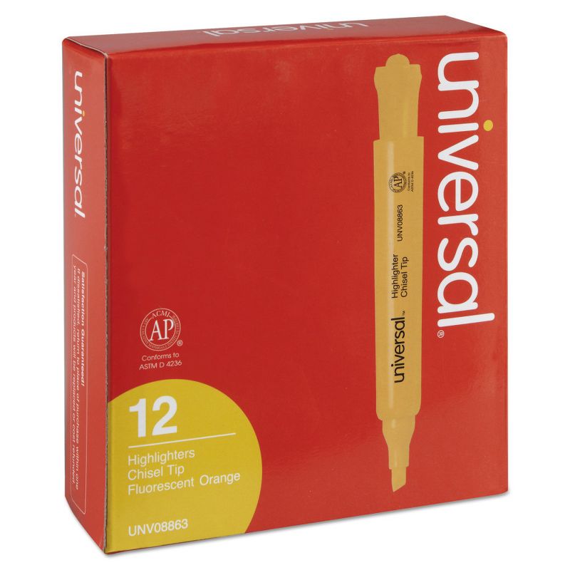 Universal 12pk Desk Highlighter Chisel Tip Fluorescent Orange