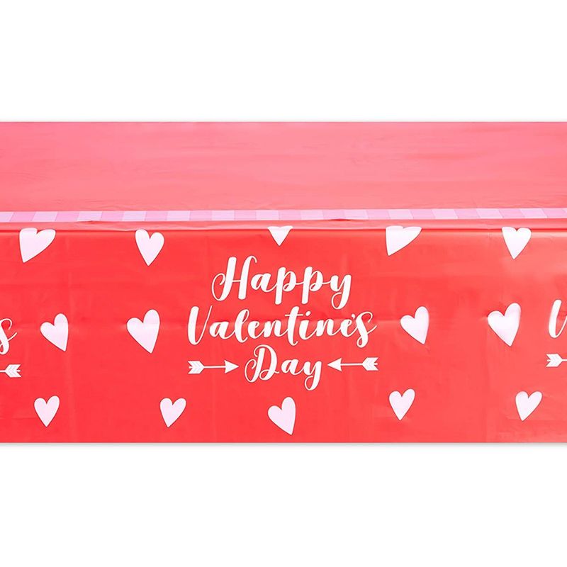 Sparkle and Bash 3 Pack Red Plastic Tablecloth with White Hearts for Valentine's Day (54 x 108 in)