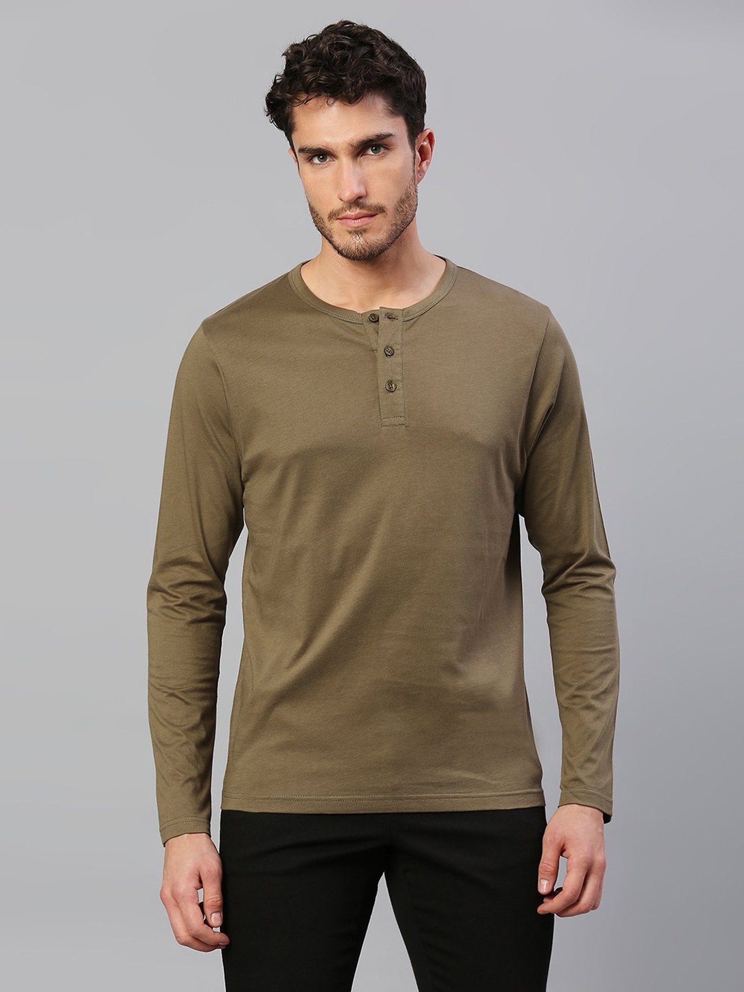 Dennis Lingo Olive Regular Fit Henley T-Shirt