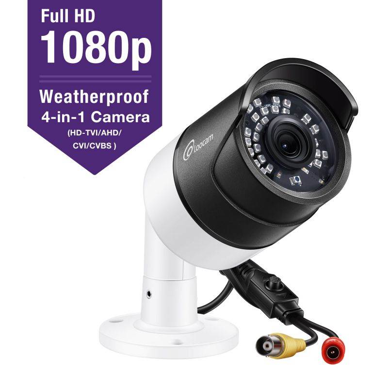 Loocam Full HD 1080p Outdoor Hybrid 4-in-1 Surveillance Bullet Camera, 3000TVL Security Weatherproof Camera with 150ft Night Vision for HD-TVI, AHD, CVI, and CVBS/960H Analog DVR, Metal Housing