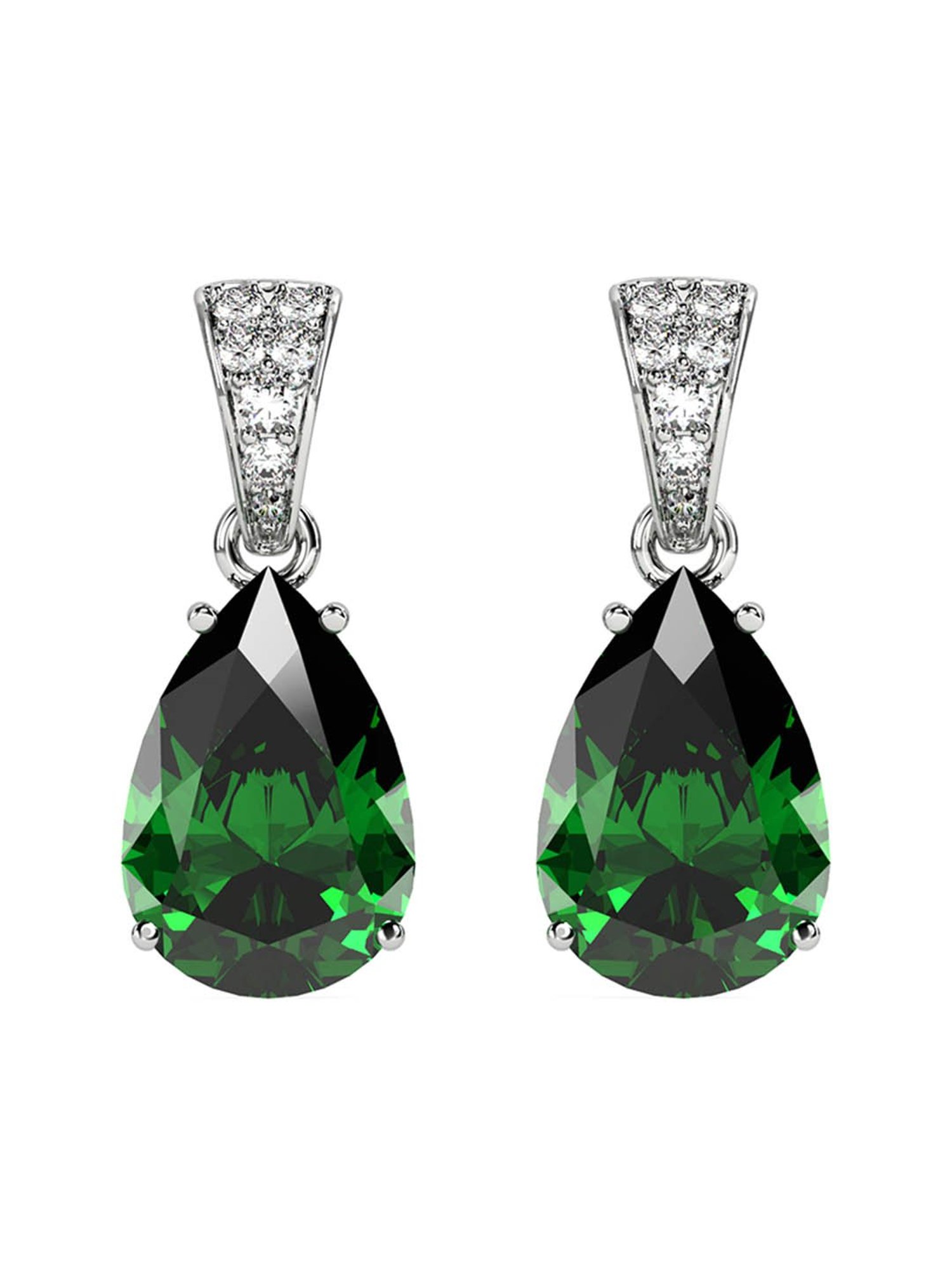 Clara 92.5 Sterling Silver Swiss Zirconia Dark Green Tear Drop Earrings