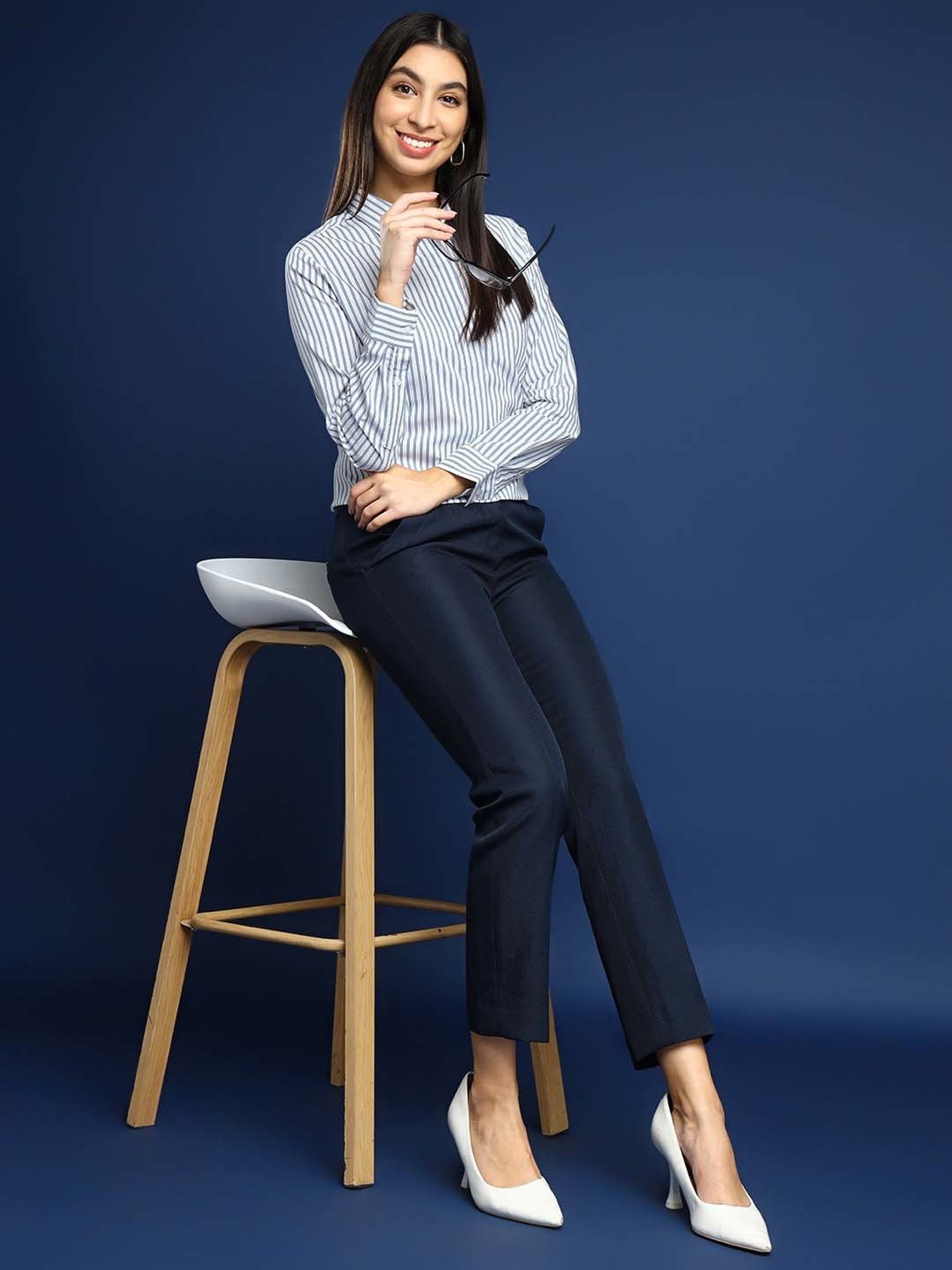 Hancock White & Blue Striped Formal Shirt