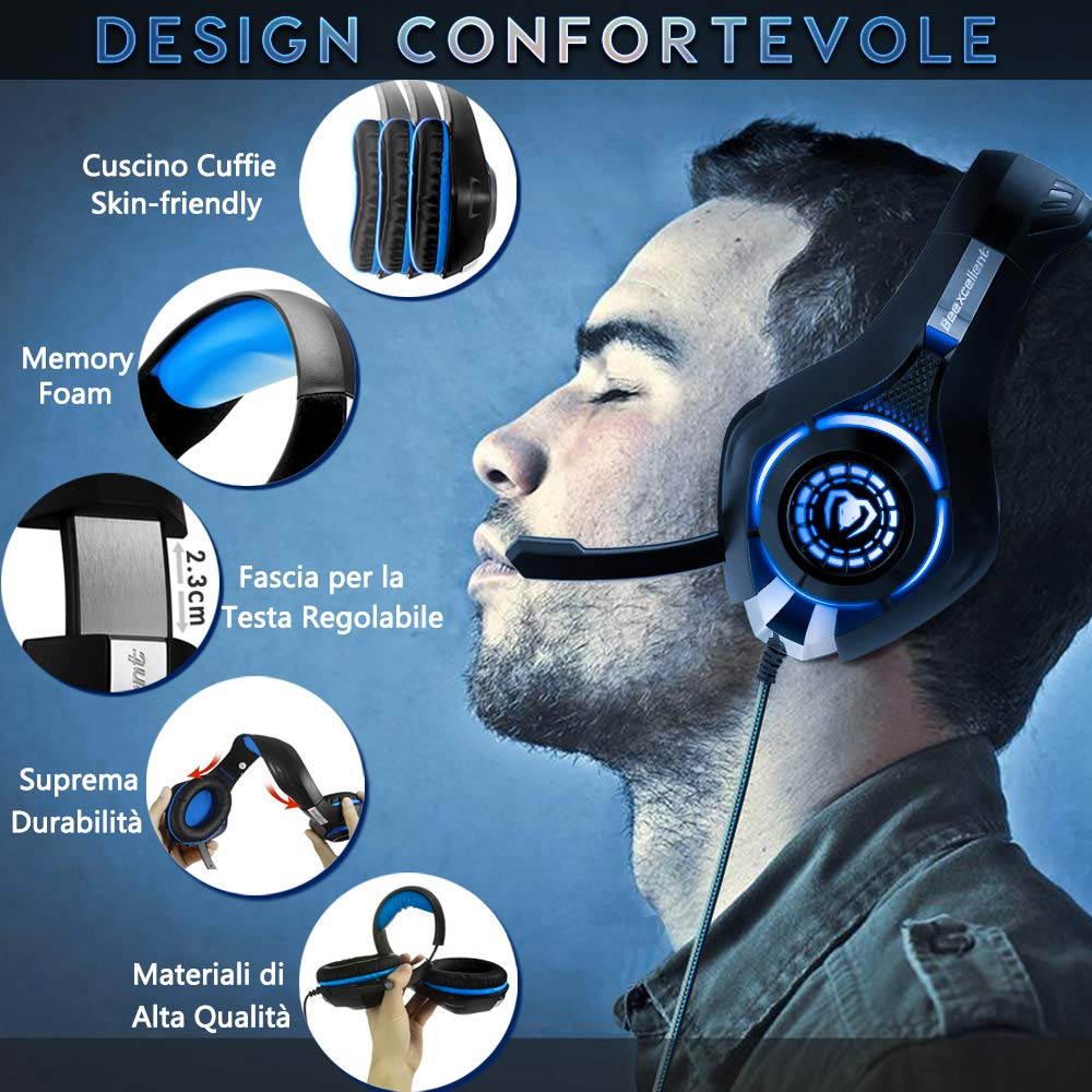 Beexcellent GM-1  Gaming Headset for PS4 Xbox One PC Gaming Headphone with Crystal Stereo Bass Surround Sound, LED Lights & Noise-Isolation Microphone