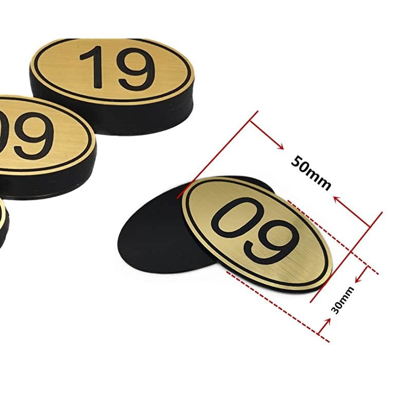 Engraved 30mm x 50mm Oval Table Numbers (1-50) Pubs Restaurants Clubs - Gloden - 1 to 50