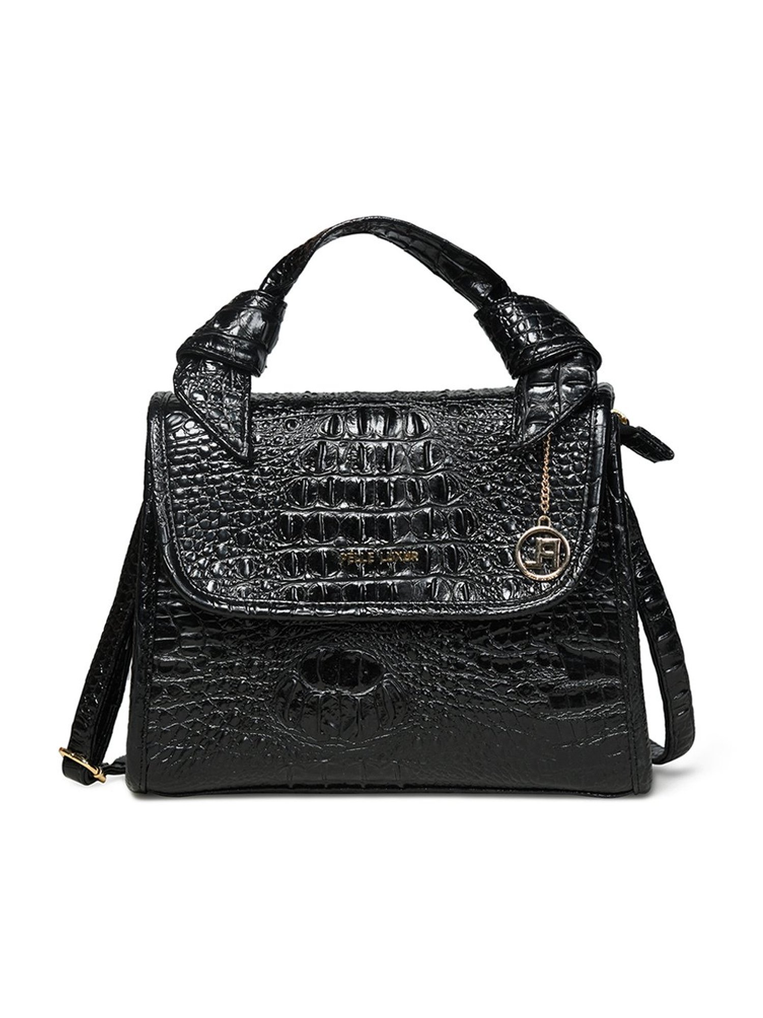PELLE LUXUR Black Animal Effect Medium Satchel