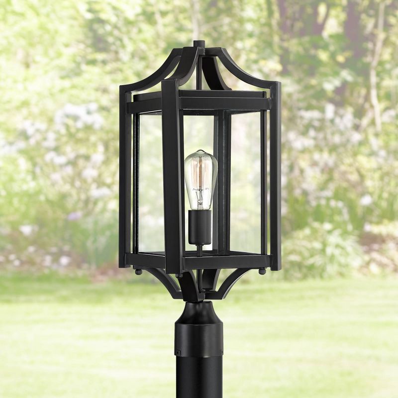 Franklin Iron Works Rustic Farmhouse Outdoor Post Light Fixture Black 20 1/4" Clear Glass House Porch Patio Garden Yard Walkway