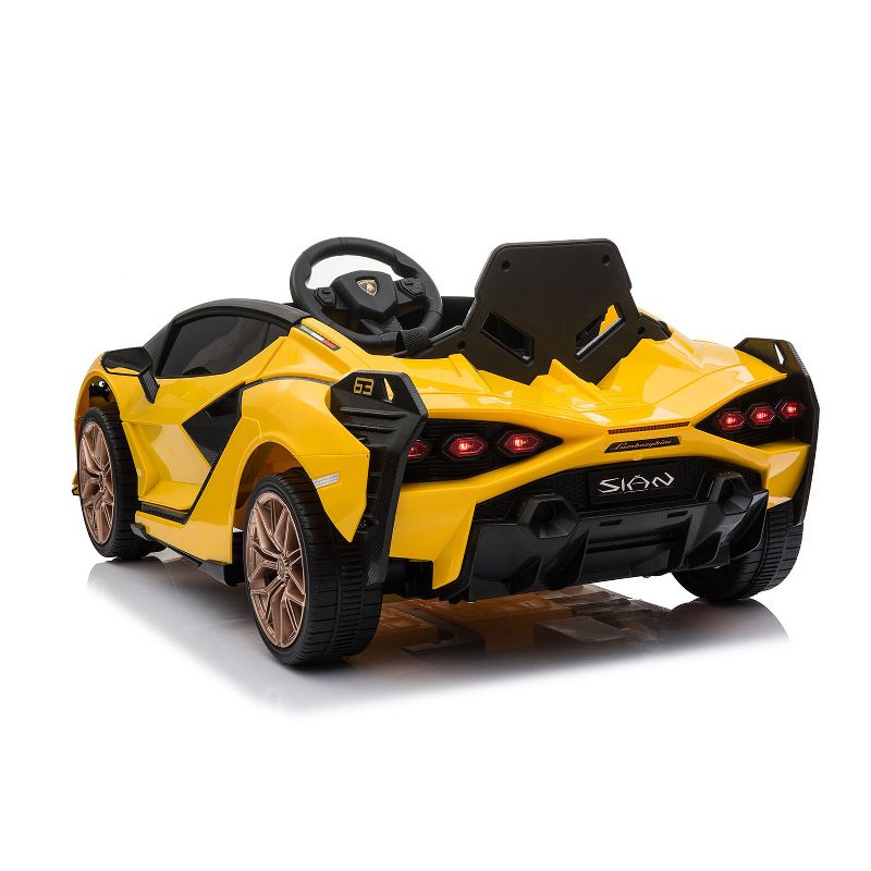 Best Ride On Cars Kids Electric 12V Battery Ride On Toy Car Lamborghini Sian with AUX Input, LED headlights, Seatbelts, and Parent Remote