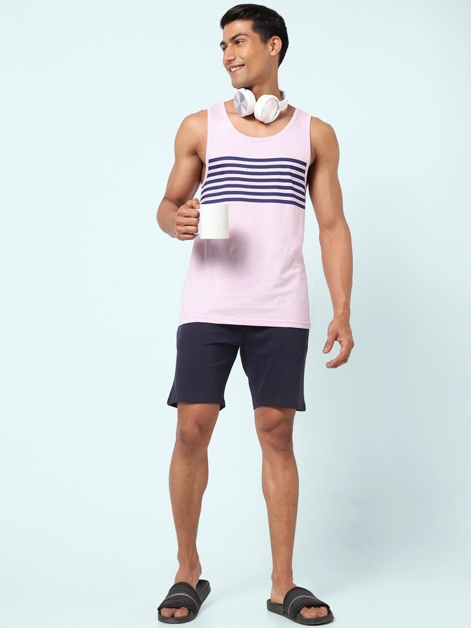 Ajile By Pantaloons Lavender Cotton Slim Fit Striped vest