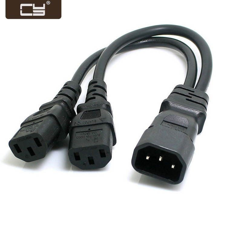 CY Single C14 to Dual C13 5-13R Short Power Y Type Splitter Adapter Cable Cord PW-037