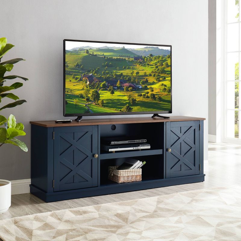 58" TV Stand for TVs up to 65" Navy/Walnut - Home Essentials