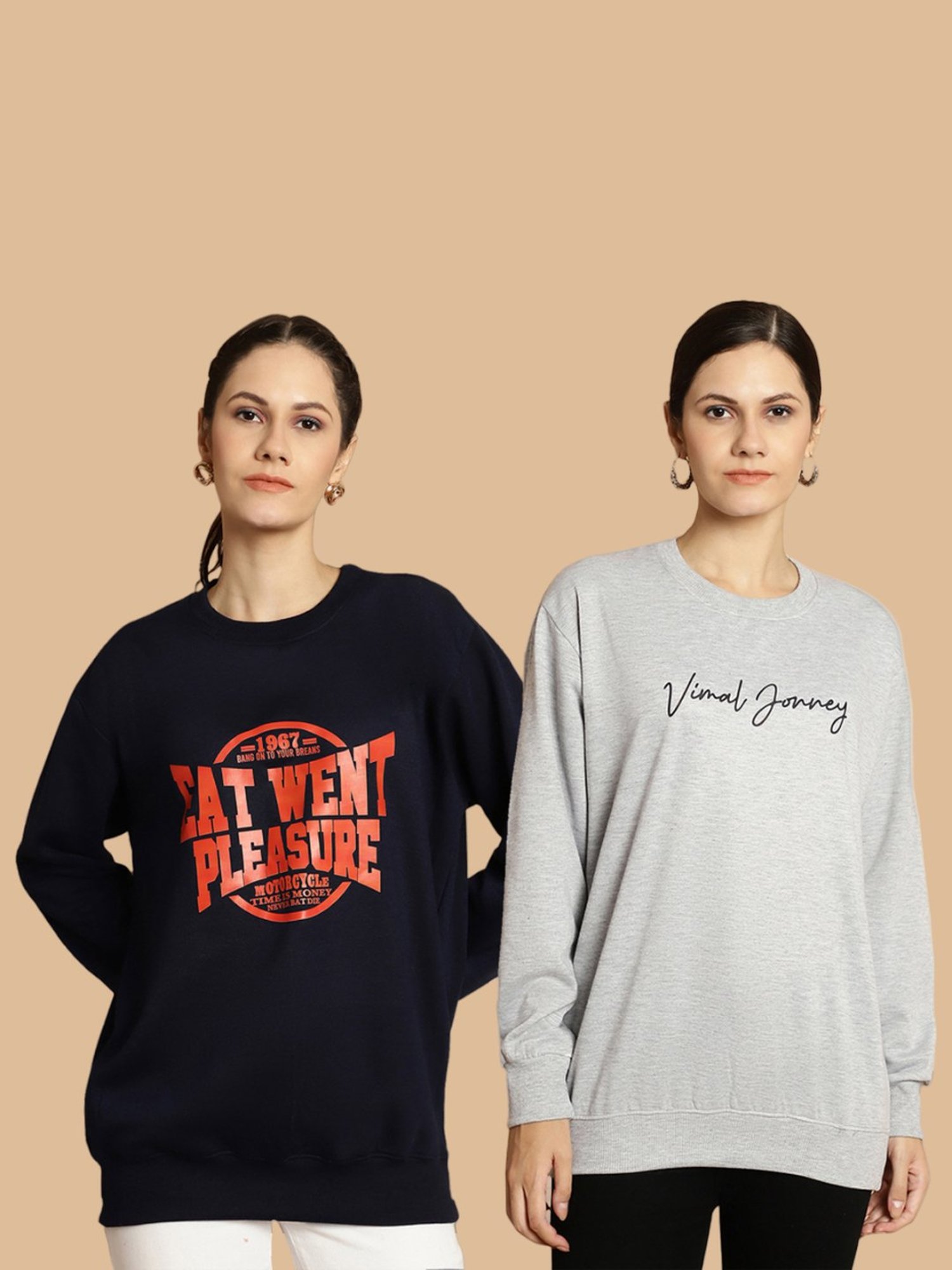Vimal Jonney Navy & Grey Printed Sweatshirt - Pack Of 2