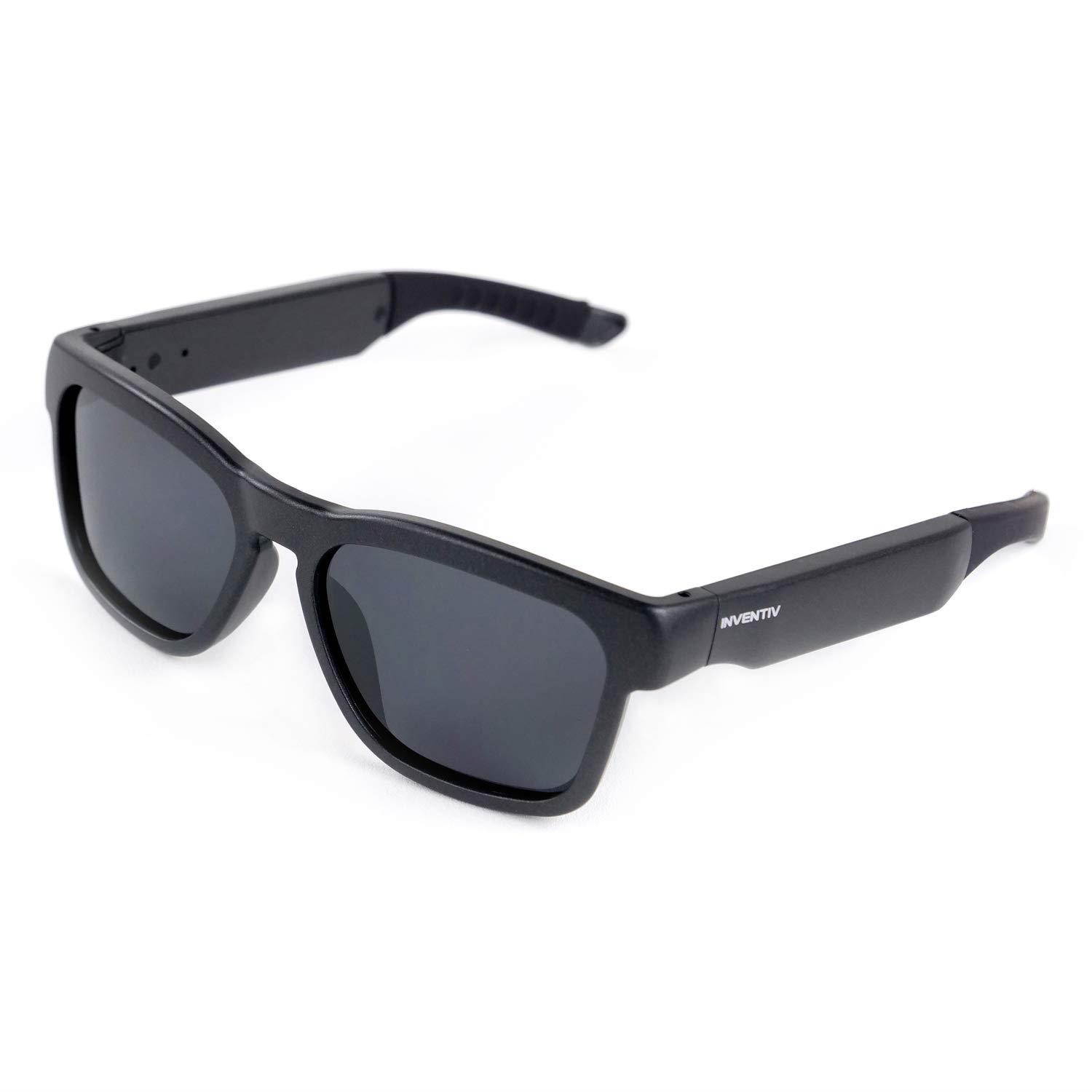 Inventiv Wireless Bluetooth Sunglasses, Open Ear Music & Hands-Free Calling, for Men & Women, Polarized Lenses, Compatible with iPhone/Android (Black/Grey Tint)