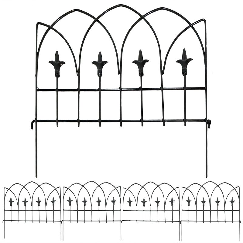 Plow & Hearth - Pewter Wrought Iron Fence - Outdoor Garden Edging with Decorative Design
