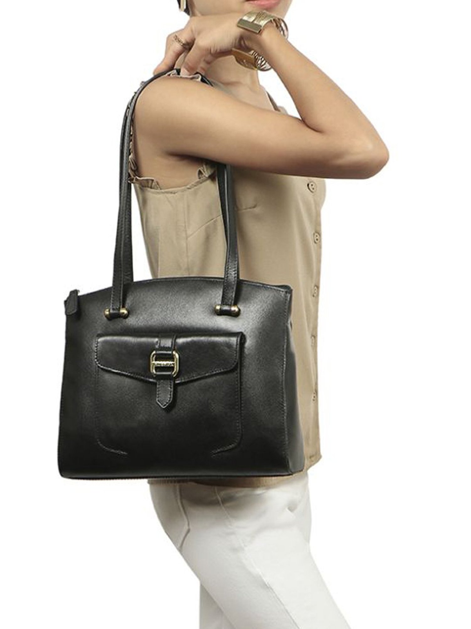 Hidesign Lotus 02 Sb Black Solid Medium Tote Handbag