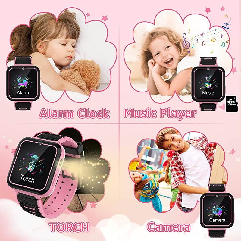 Watch for Kids Boys Girls, 1.57'' HD Touch Screen 7 Puzzle Game Music Player watch with Alarm Clock Recorder Torch for Children Birthday Learning Gifts Teen Students ( Pink)