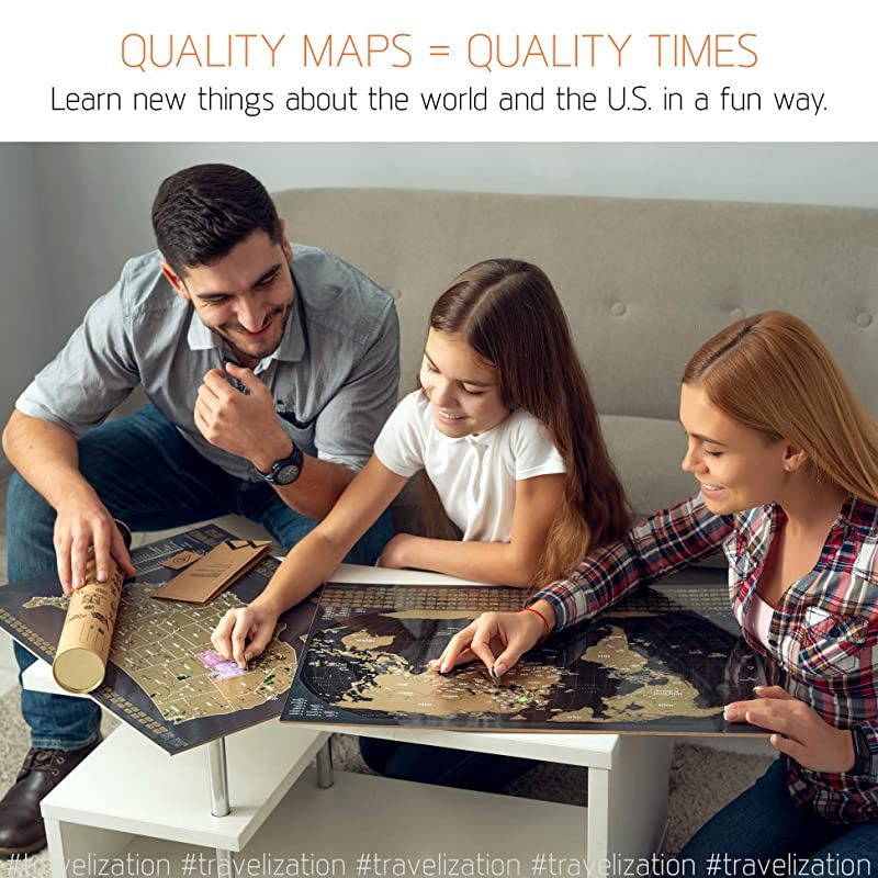 Scratch Off Travel Map World amp United States National Parks 2 in 1 Large 24x17 Quality Laminated Poster Paper World amp USA Wall Posters wFlags Art Coloring Pages amp Scratch Tool Traveler Gift