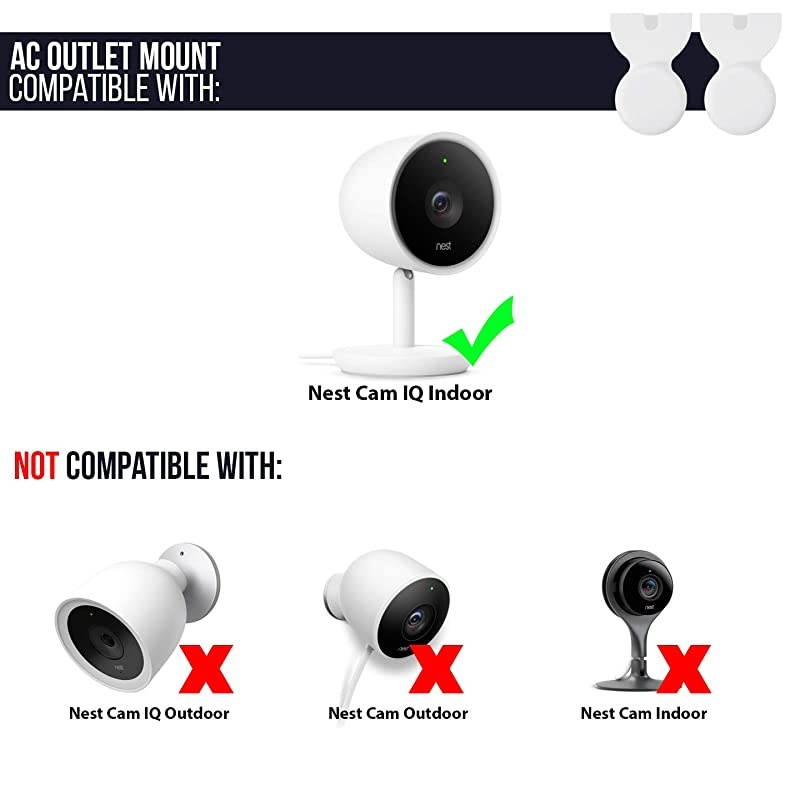 AC Outlet Mount Compatible with Nest Cam IQ Indoor 130Degree Swivel Wall Plug Mount with No Messy Wires or Screws White