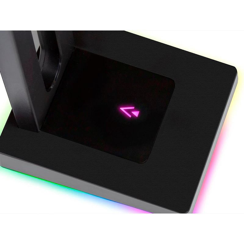 Monoprice Headset Stand - 2-port USB Hub, 3.5mm Audio Jack, RGB Lighting, Headphone Holder for Gamers Gaming PC Accessories Desk - Dark Matter Series