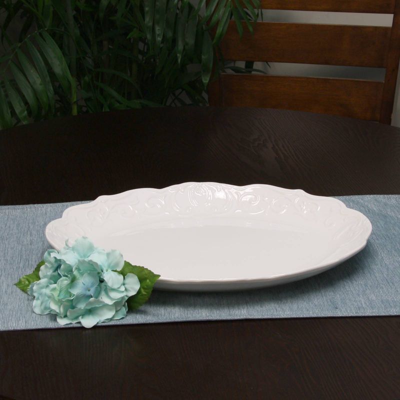 Gibson Home 18" x 14" Stoneware Royal Abbey Embossed Serving Platter