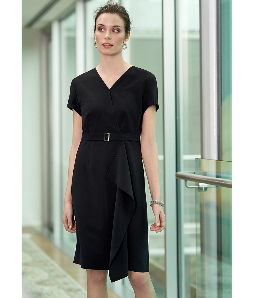 Ming Wang Short Sleeve V-Neck Belted Dress