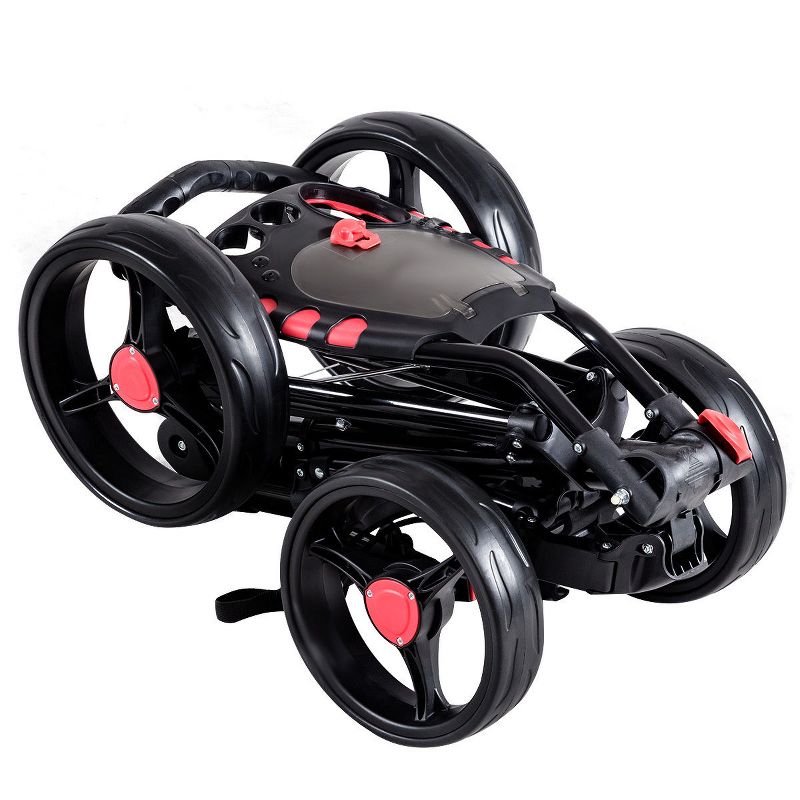 Costway Folding 4 Wheel Golf Pull Push Cart Trolley Club Umbrella Scorecard Drink Holder