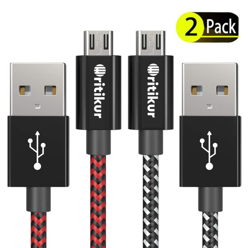 PS4 Controller Charger Charging Cable &ndash; 2 Pack 10FT Nylon Braided Micro USB 2.0 High Speed Data Sync Cord for Playstation 4, PS4 Slim/Pro, Xbox One S/X Controller, Android Phones (2 Pack)