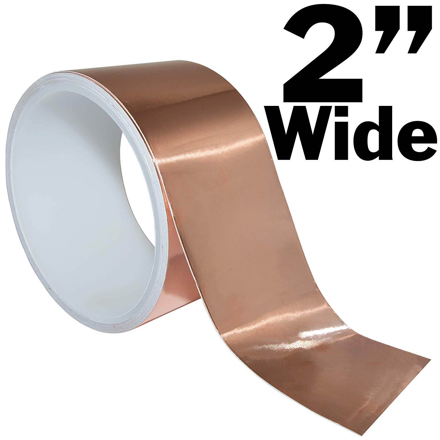 16 Feet of 2 Inch Wide Copper Foil Tape with Adhesive - Conductive on Both Sides for EMI Shielding, Electrical Repairs, Engineering Projects, Arts & Crafts, or Stained Glass